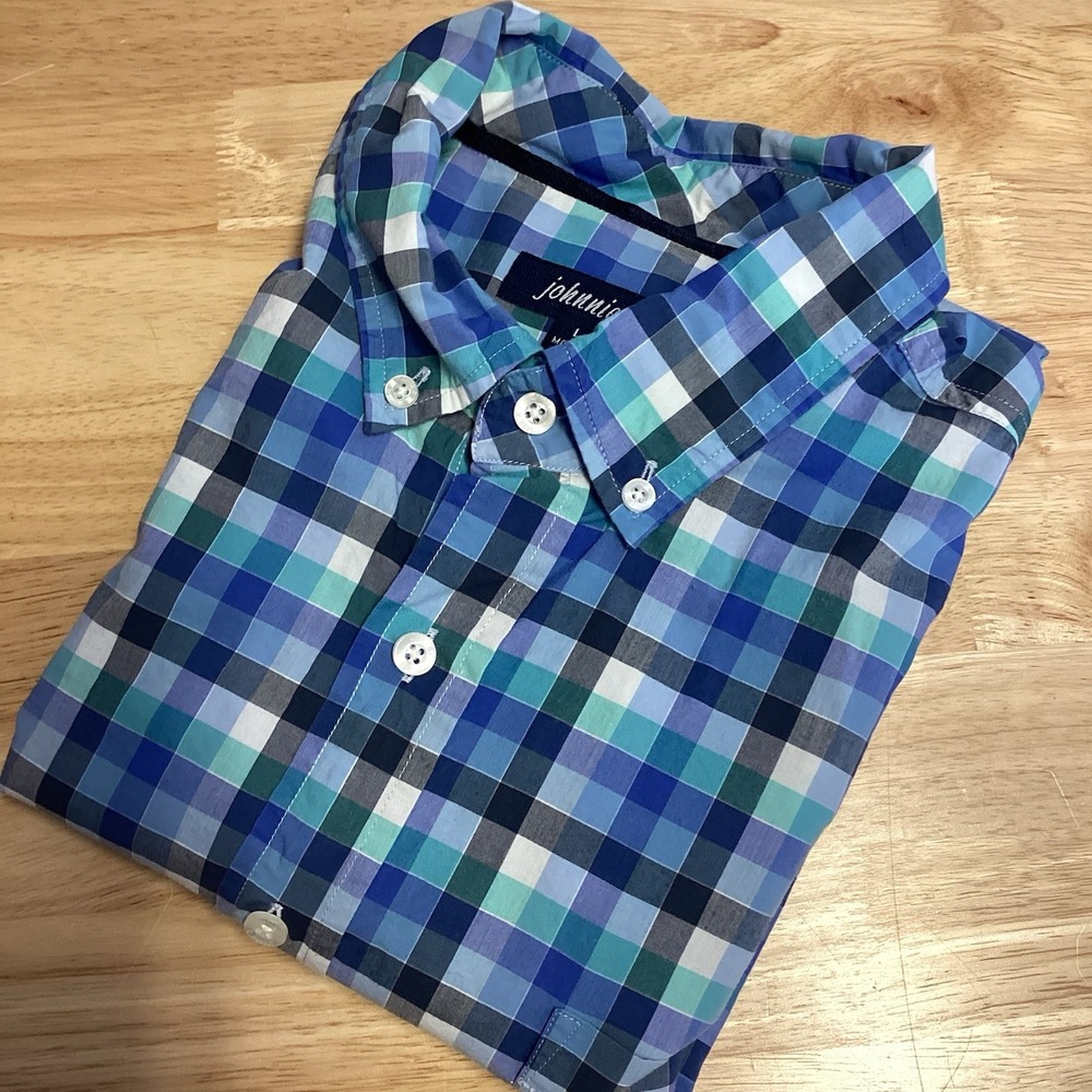 Men's Johnnie-O Long Sleeved Plaid Button Down‎ Blue/gray/white Large